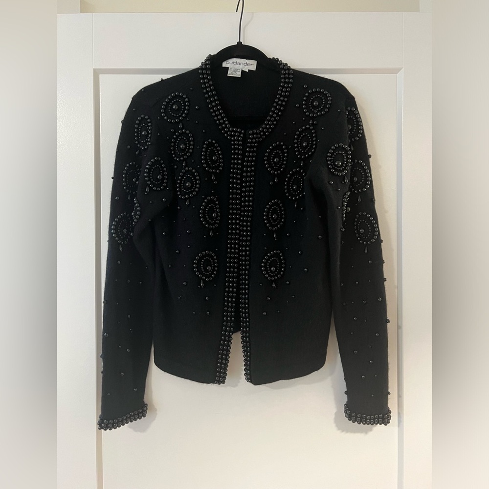 Vintage Black wool cardigan with beads.